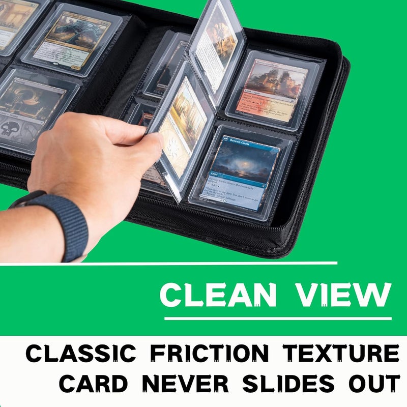 KUOOKING Toploader Binder, Holds 128+ Toploaders, 4 Pocket Top Loader Card Storage Case, Double-Sided Pockets for trading card in 3 x 4'' Toploaders (Grass Green) - Image 4